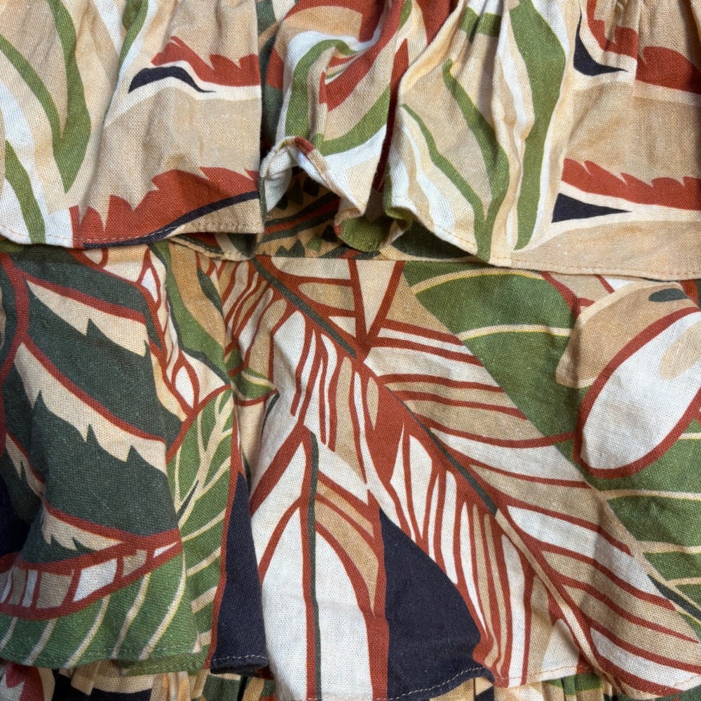 Zara Tropical Print Tiered Linen Blend Maxi Skirt Green Tan Small 7913/053 - Picture 9 of 9